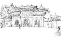 Sketch of cityscape in Taiwan Taipei show old temple door