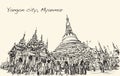 Sketch cityscape of Yangon, Myamar image of Shwedagon pagoda