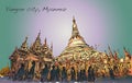 Sketch cityscape of Yangon, Myamar image of Shwedagon pagoda