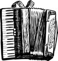 Sketch of classical vintage wind musical instrument accordion