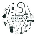 Sketch Cleaning Service Elements Round Concept