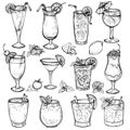 Sketch cocktails, alcohol drinks set.