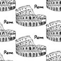 Sketch Coliseum, vintage seamless pattern