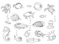 Sketch collection of marine inhabitants.