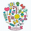 Sketch Colored Candies And Lollipops Collection