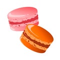 Sketch colorful graphic macarons cakes illustration, draft silhouette drawing, isolated on white background. Delicious