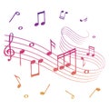 Sketch of colorful musical sound wave with music notes. Vector music background