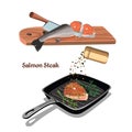 Sketch Colorful Salmon Steak Cooking Concept Royalty Free Stock Photo