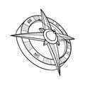 Sketch of compass for pirate adventures. Compass in doodle style. Vector illustration Royalty Free Stock Photo