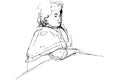Sketch of complete woman being at a table Royalty Free Stock Photo
