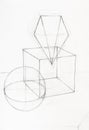 Sketch of composition with ball, cube and pyramid Royalty Free Stock Photo