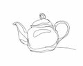 Sketch of a continuous outline of a teapot. Sketch of an outline of a teapot for brewing tea. Editable stroke.