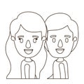 Sketch contour caricature side view half body couple children