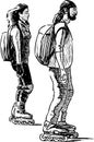 Sketch of a couple of young citizens rollerblading