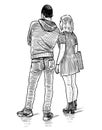 Sketch of couple young people standing and looking outdoors Royalty Free Stock Photo