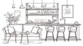 Modern Bar Interior Sketch, Hand-Drawn Design Element, Restaurant, Lounge, Cafe Royalty Free Stock Photo