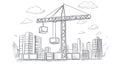 Sketch of Construction Crane Working on City Skyline Buildings Royalty Free Stock Photo