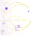 Sketch. Crescent with purple flowers and the inscription: Lunar calendar. Digital illustration.