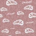 Sketch croissant doodles on pastel background seamless pattern. background with french croissant. Sweet bakery. Coffee