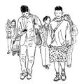 Sketch of crowd casual city pedestrians walking along street Royalty Free Stock Photo