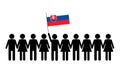 Sketch of a crowd and a leader with the flag of Slovakia.