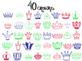 40 Sketch Crown. Colorful Big Set Crowns. Elegant queen tiara, king crown isolated on white background. Vector crowns illustration Royalty Free Stock Photo