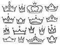 Sketch crown. Simple graffiti crowning, elegant queen or king crowns hand drawn vector illustration Royalty Free Stock Photo