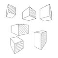 Sketch Cubes and Parallelepipeds. Vector Outline Set of Perspective Drawing of Geometric Shapes Royalty Free Stock Photo