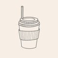 A sketch of a cup of coffee. Latte, cappuccino. Vector minimalistic linear design. Logo design Royalty Free Stock Photo