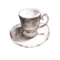 Sketch cup. elegant cup and saucer. Retro cup of tea and coffee