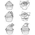 Sketch Cupcakes and muffins. Set of hand drawn cakes.