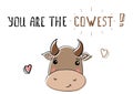 Sketch cute cow. Illustration for Saint Valentines day. Royalty Free Stock Photo