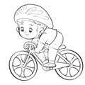 Sketch, cute cyclist quickly pedals on a bicycle, isolated object on white background, cartoon illustration, vector