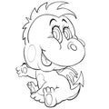 Sketch of a cute dragon with small wings, coloring book, cartoon illustration, isolated object on a white background, vector Royalty Free Stock Photo