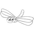 Sketch, cute dragonfly character with big eyes, coloring book, isolated object on white background, cartoon illustration, vector Royalty Free Stock Photo