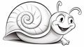 Sketch the cute outline of a smiling snail with a swirling shell