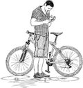 Sketch of a cyclist with a cell phone Royalty Free Stock Photo