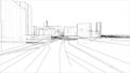 Sketch of 3D city with buildings and roads. Vector Royalty Free Stock Photo