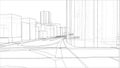 Sketch of 3D city with buildings and roads. Vector Royalty Free Stock Photo