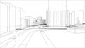Sketch of 3D city with buildings and roads. Vector Royalty Free Stock Photo