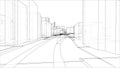 Sketch of 3D city with buildings and roads. Vector Royalty Free Stock Photo