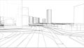 Sketch of 3D city with buildings and roads. Vector Royalty Free Stock Photo