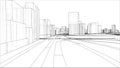 Sketch of 3D city with buildings and roads. Vector Royalty Free Stock Photo