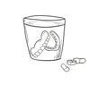 Sketch of the denture in glass and pills