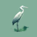 Minimalist Heron Sketch In Green And White With Thick Lines And 8k Quality