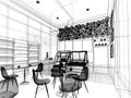 Sketch design of coffee shop ,
