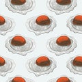 Sketch design fried eggs seamless pattern background. Royalty Free Stock Photo