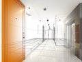 Sketch design of interior hall Royalty Free Stock Photo