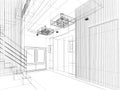 Sketch design of interior hall, wire frame Royalty Free Stock Photo