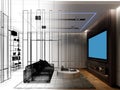 sketch design of interior home theater, 3d Royalty Free Stock Photo
